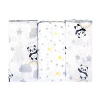 Pano de Boca Kit Com 3 Peças para Bebê Panda Soninho Pano de Boca Kit Com 3 Peças para Bebê Panda Soninho