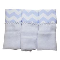 Pano de Boca Paninho kit 3 Pçs Bebe Toalhinha de Boca Fralda de boca Menino Chevron Azul 100 Algodão confortavel auxilia no dia a dia Baby Deluxe