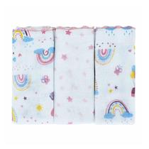 Pano de Boca para Bebê Bublim Petit Arco Íris Rosa com 3un