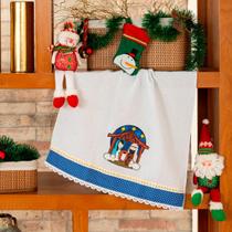 Pano de Copa Avulso Bordado Felpudo Presépio Natalino - Decoração Natal Guardanapo de Prato 100% Algodão Alvejado Pano de Copa Avulso Bordado Felpudo Presépio Natalino - Decoração Natal Guardanapo de Prato 100% Algodão Alvejado