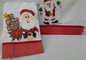 Pano de Copa Bordado Prato Natal Guardanapo Cozinha Algodão Kit c/ 2 unidades