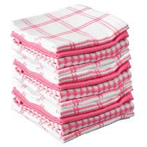 Pano de Cozinha T-Fal Premium em Malha Waffle 30 x 33 cm, Algodão, Kit com 12, Rosa