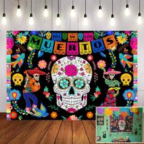 Pano de fundo Avezano Dia dos Mortos 2,1x1,5 m, roxo, caveira floral