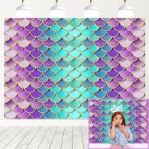 Pano de fundo Avezano Mermaid Glitter Scales 210 x 150 cm de algodão Pano de fundo Avezano Mermaid Glitter Scales 210 x 150 cm de algodão