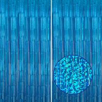 Pano de fundo com franja metálica DECOCKRAT Laser Blue Tinsel, pacote com 1 x 2 m