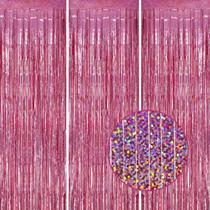 Pano de fundo com franja metálica DECOCKRAT Laser Pink, pacote com 1 x 2,5 m, pacote com 3