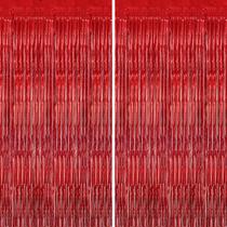 Pano de fundo com franjas metálicas DECOCKRAT Red Shiny Tinsel Cortinas x2
