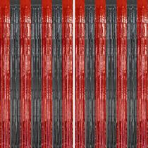 Pano de fundo com franjas metálicas DECOCKRAT vermelho e preto, pacote com 1 x 2 m