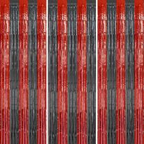 Pano de fundo com franjas metálicas DECOCKRAT vermelho e preto, pacote com 1 x 2,5 m, 3 unidades