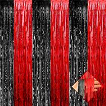 Pano de fundo de cortina com franjas metálicas, preto, vermelho, 1 m x 2,5 m, pacote com 4 Pano de fundo de cortina com franjas metálicas, preto, vermelho, 1 m x 2,5 m, pacote com 4