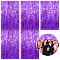 Pano de fundo de cortina de alumínio, pacote com 5 franjas de enfeites metálicos roxos