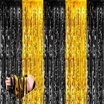 Pano de fundo de cortina de franja embeirado em preto e dourado x4 1m x 2,5 m