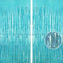 Pano de fundo de cortina Tinsel Foil Fringe AIQINHU, pacote com 2, azul claro