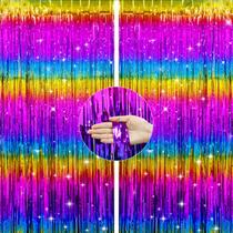 Pano de fundo de festa Anwyll Rainbow Foil Tinsel Fringe Curtains x2