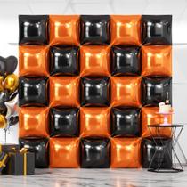 Pano de fundo de parede de balão NISOCY Black Orange Square Foil x25