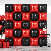 Pano de fundo de parede de balão NISOCY vermelho preto quadrado Foil x25