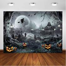 Pano de fundo fotográfico Avezano Halloween Full Moon Castle 10x7 pés
