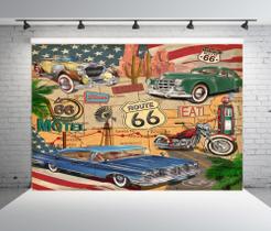 Pano de fundo fotográfico Beleco Vintage Route 66 2,1 m x 1,5 m