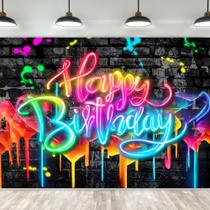 Pano de fundo fotográfico Imirell Neon Happy Birthday 2,1x1,5 m