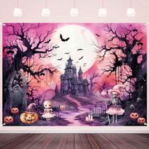 Pano de fundo fotográfico LDWLYW Halloween Rosa Preto 210x150cm Poliéster