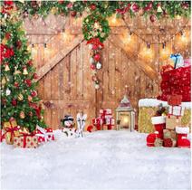 Pano de fundo fotográfico SJOLOON Rustic Christmas Barn Wood Door