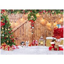 Pano de fundo fotográfico SJOLOON Rustic Christmas Barn Wood Door