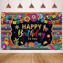 Pano de fundo Launuo Mexican Fiesta Happy Birthday 180x110 cm