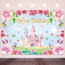 Pano de fundo LDWLYW Princess Castle Feliz Aniversário 210x150cm