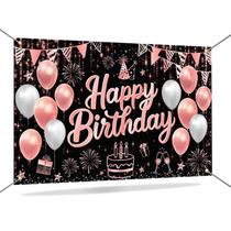 Pano de fundo Mocsicka Feliz Aniversário em ouro rosa 180x110cm