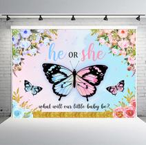 Pano de fundo PHMOJEN Pink Blue Butterfly Gender Reveal 2,1x1,5 m