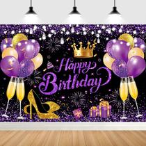 Pano de fundo YinQin 180x120 cm Glitter Purple Gold Birthday Pano de fundo YinQin 180x120 cm Glitter Purple Gold Birthday