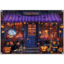Pano de fundo ZTHMOE 213x152cm Decoração de loja de doces de Halloween