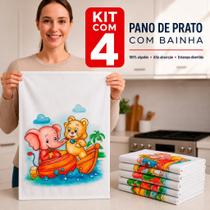 Pano De Prato Atacado Premium Estampado Bainha Com Kit 4 Peças Pano De Prato Atacado Premium Estampado Bainha Com Kit 4 Peças