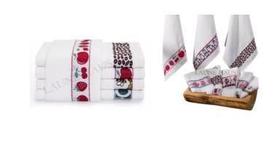 Pano De Prato Atoalhado Atacado Gourmet Kit Com 5 unid. Cor Branco Desenho Sortidos