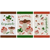 Pano de Prato Atoalhado Cogumelos - Kit com 3 Unidades - Coleção Primore