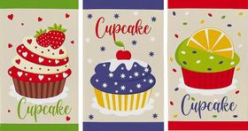 Pano de Prato Atoalhado Cupcakes - Kit com 3 Unidades - Coleção Primore