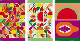 Pano de Prato Atoalhado Frutas - Kit com 3 Unidades - Coleção Primore - Teka