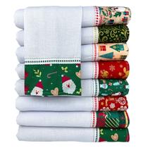 Pano De Prato Barrado Tricoline Estampa De Natal Kit C/ 10