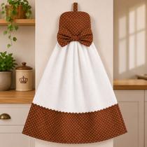 Pano de Prato Bate Mão Artesanal Flanelado Poliamida Alta Absorção com Laço Poá Marrom para Cozinha Pano de Prato Bate Mão Artesanal Flanelado Poliamida Alta Absorção com Laço Poá Marrom para Cozinha