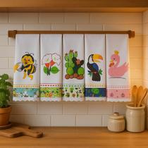 Pano de prato bordado Kit 5 peças revenda Santa Margarida