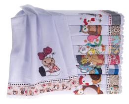 Pano de Prato Bordado Patchwork 100% Algodão 9 unidades - CASA COMPLETA ENXOVAIS
