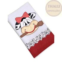 Pano de Prato Bordado Patchwork artesanal Vaquinha