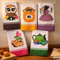 Pano de Prato Bordado Patchwork com Bainha Sacaria Santa Margarida Kit 5 peças Pano de Prato Bordado Patchwork com Bainha Sacaria Santa Margarida Kit 5 peças