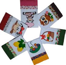 Pano de Prato Bordado Patchwork Santa Margarida Kit 5 peças com Bainha