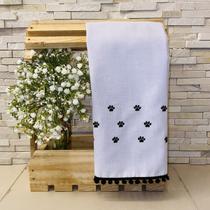 Pano de Prato Branco Copa Master Bordado Patinha de Cachorro Preta com Pompom Preto Pano de Prato Branco Copa Master Bordado Patinha de Cachorro Preta com Pompom Preto