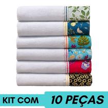 Pano De Prato Com Barrado De Tricoline Sortido Kit Com 10 Peças