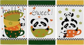 Pano de Prato Copa Atoalhado Felpudo Teka Primore Pandas (kit com 3 unidades)