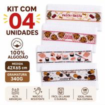 Pano de Prato Copa Grande Atoalhado 100 Algodão Cucina Gourmet KIT COM 04 UNIDADES