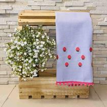 Pano de Prato Copa Master Branco Bordado CupCake Rosa com Pompom Rosa Pano de Prato Copa Master Branco Bordado CupCake Rosa com Pompom Rosa