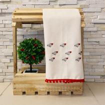 Pano de Prato Copa Master Tipo Exportação Cru Bordado Passarinhos com Pompom Vermelho